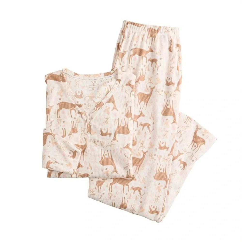 LC Lauren Conrad Long Sleeve Henley Pajama Top & Pajama Pants Sleep Set Size L